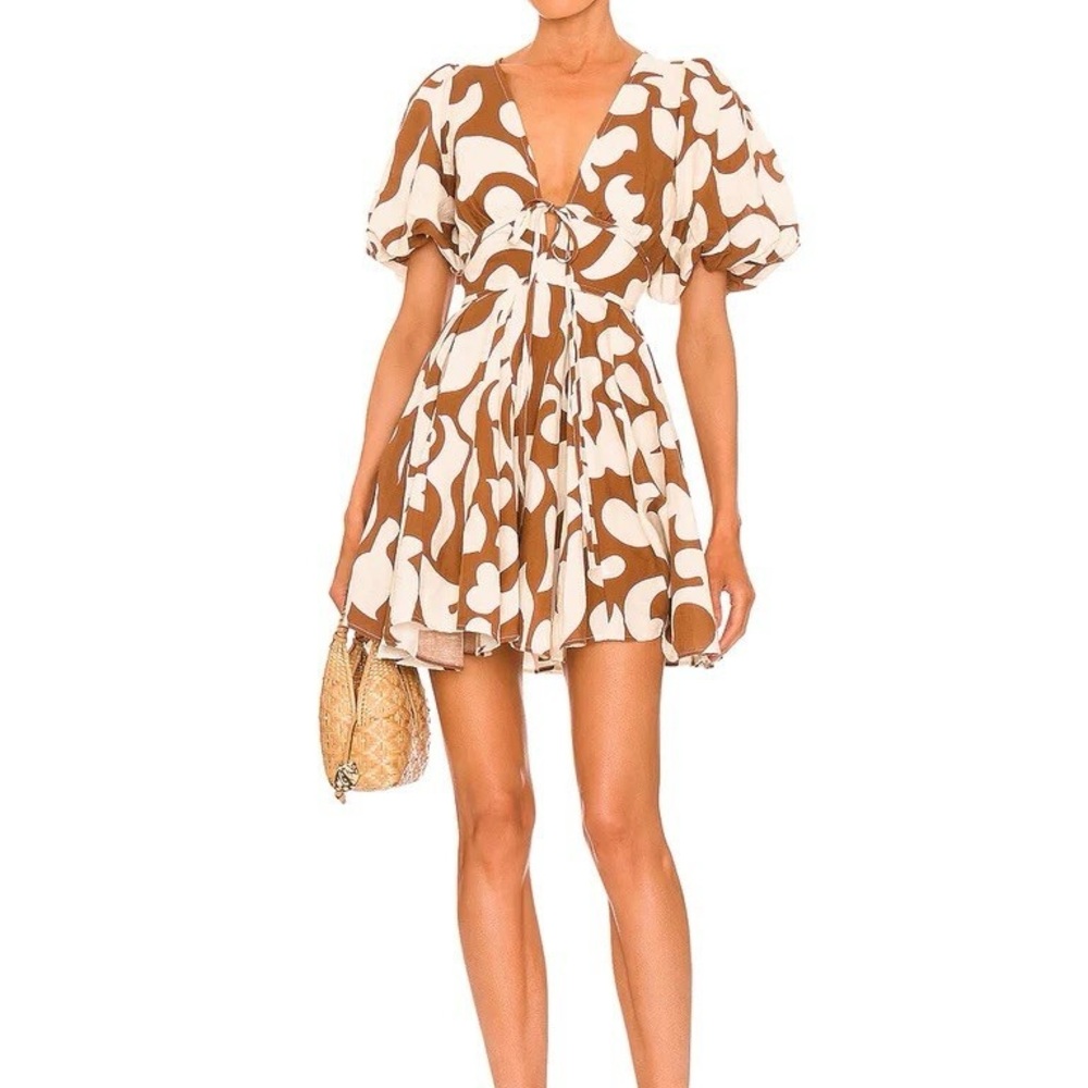 RHODE Brown and Cream Floral Mini Dress